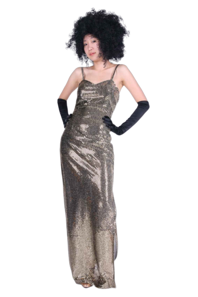 반짝이롱원피스-골드블랙