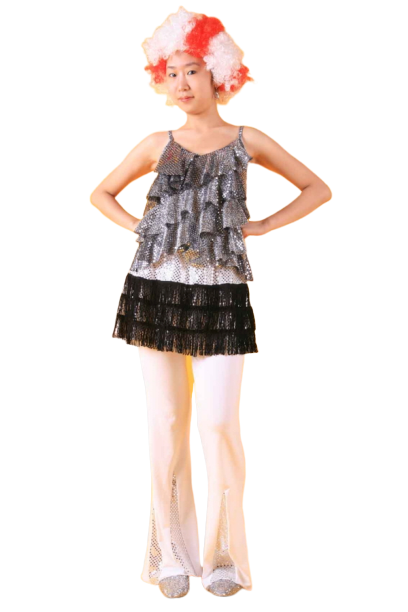 반짝이 실버블랙레이스탑