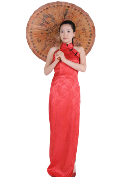 중국-치파오 나시 롱드레스 레드