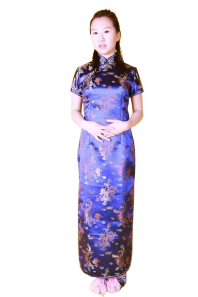 중국-치파오 롱드레스 네이비